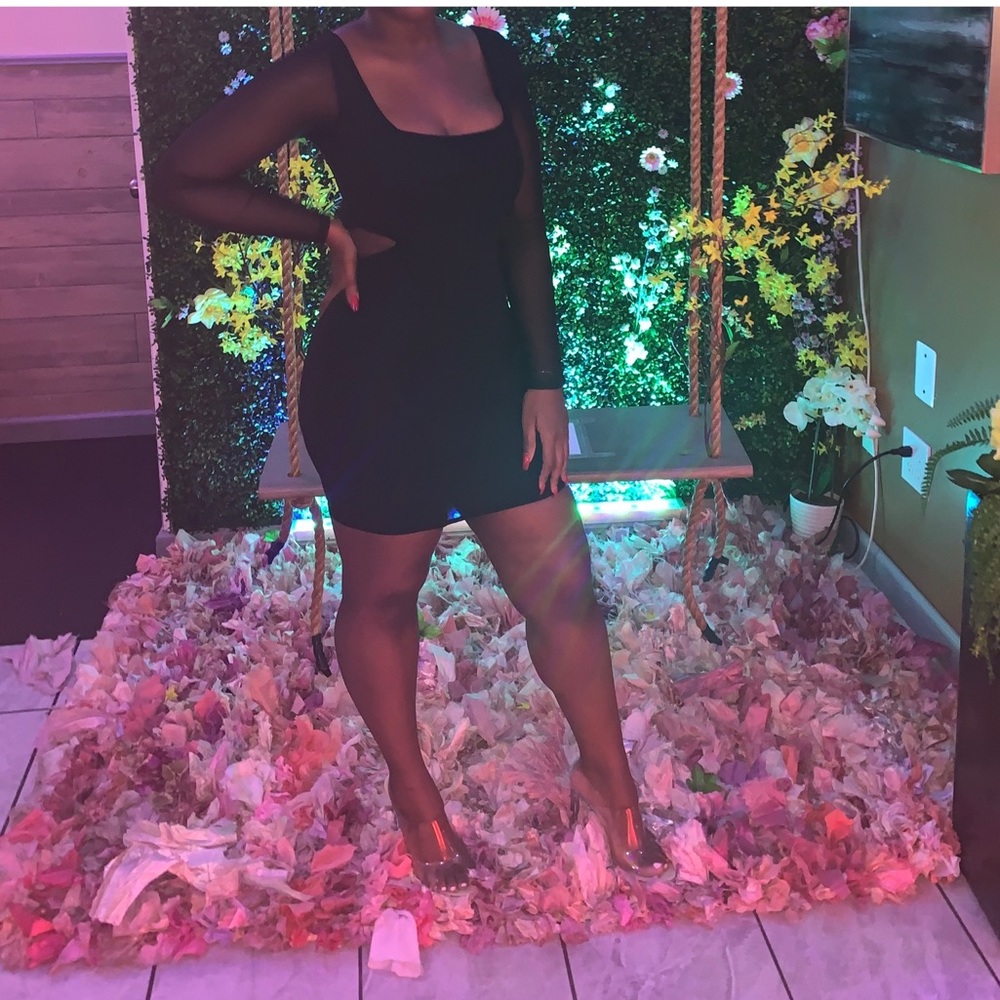 Black Mesh Sleeve Cut Out Bodycon Dress